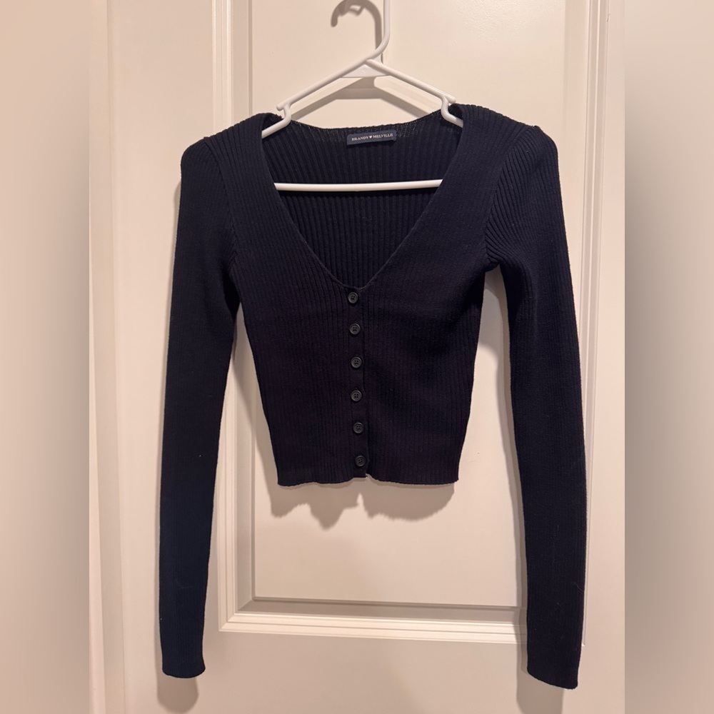 NWOT Brandy Melville Navy Blue Ribbed Button-Up Cardigan